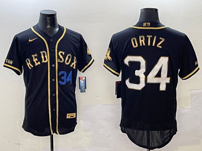 Men Boston Red Sox #34 Ortiz Black Gold three generations Elite 2025 Nike MLB Jersey style 3->boston red sox->MLB Jersey